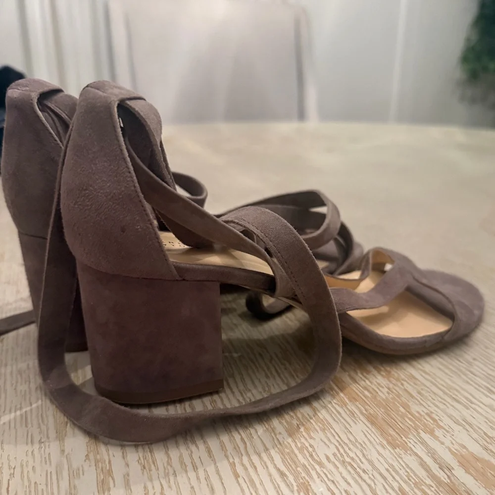 Barneys New York Taupe Suede Lace-Up Sandals